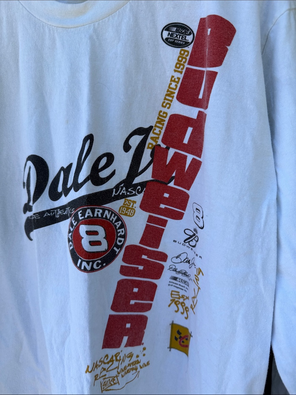 Chase Authentics White Long Sleeve Dale Jr. Racing Graphic Tee with Red Accents - Picture 3 of 4